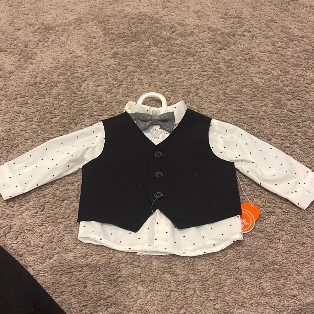 Button up with vest and bow tie and star dots